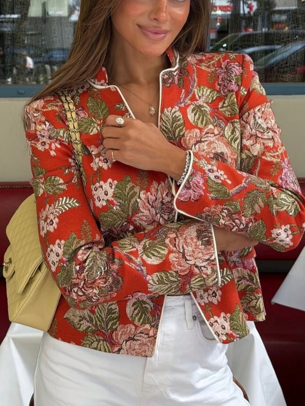 Women Vintage Blazer Stand Collar Single Breasted Long Sleeve Slim Jacket